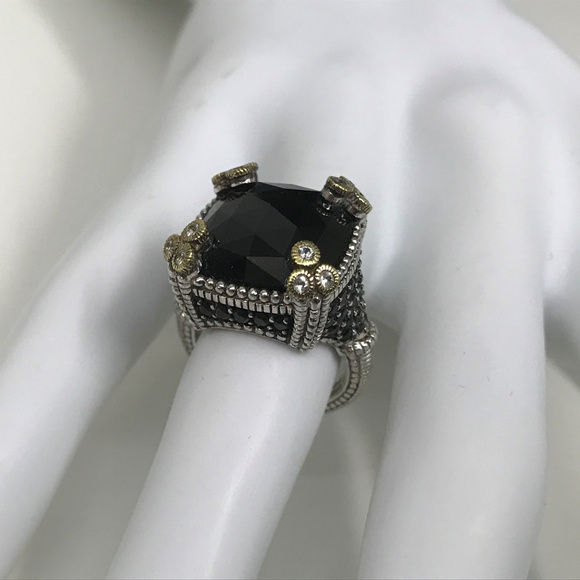 JUDITH RIPKA 18K Sterling Ring‎ w Diamond & Onyx - Picture 1 of 8